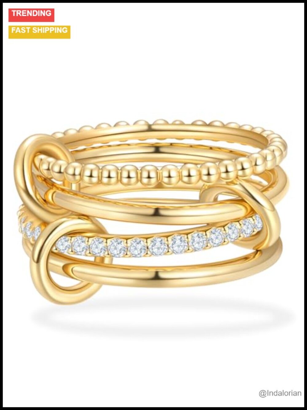 14K Gold Plated 925 Sterling Silver Stackable Rings Moissanite